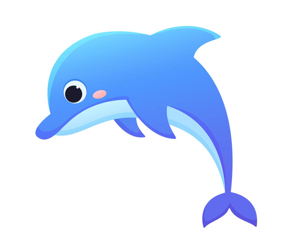 Vector cute dolphin in cartoon style using gradients. Illustration isolated on white background. Marine mammals - Вектор,изображение
