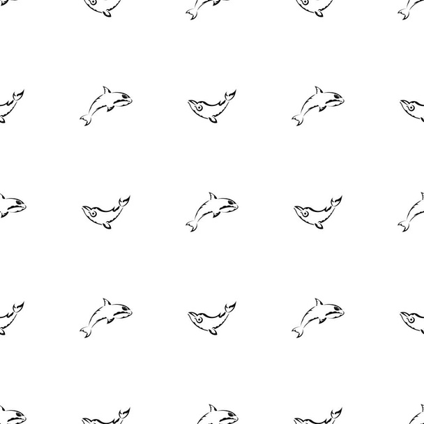 Naadloos zwart-wit patroon met walvissen in eenvoudige stijl. Goed voor achtergronden en afdrukken. Vectorillustratie. - Vector, afbeelding