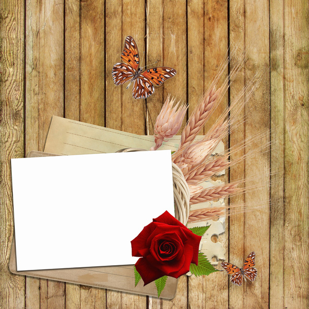 Card for invitation or congratulation with red rose - Photo, Image