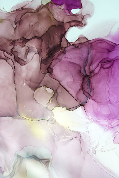 Currents of translucent hues, snaking gold swirls, and foamy sprays of color shape the marble of these free-flowing textures. The marbling techniques, alcohol ink, modern abstract painting  - Fotó, kép