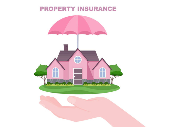 Concepto de seguro de propiedad para bienes raíces, hogar de diversas situaciones, como desastres naturales, incendios y otros. Ilustración de diseño plano vectorial - Vector, Imagen
