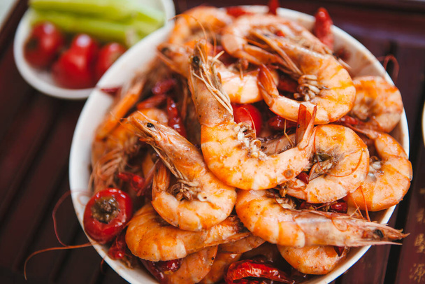 Spicy shrimp on a plate, gourmet, delicious - Photo, Image