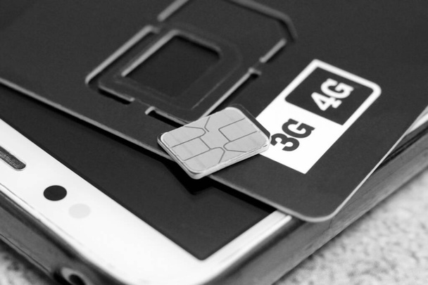 telefone celular cartão SIM macro tiro tão perto, tehnologia - Foto, Imagem