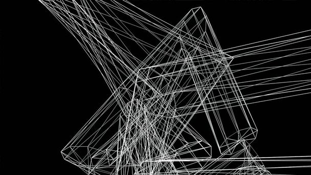 Complex abstract wire frame shape floats in black spac - Photo, Image