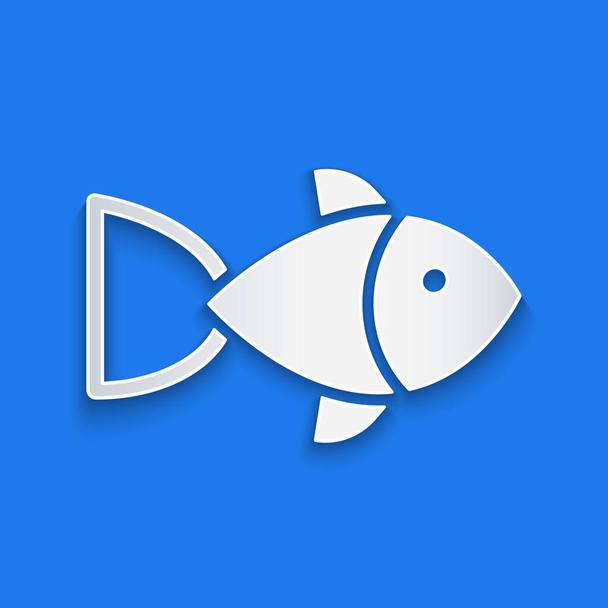 Paper cut Fish icon isolated on blue background. Paper art style. Vector. - Vector, afbeelding