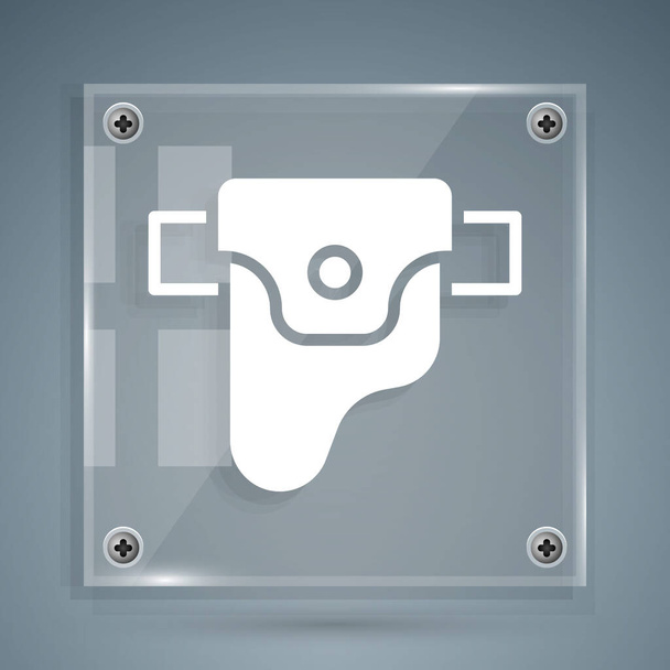 White Gun in holster, firearms icon isolated on grey background. Square glass panels. Vector. - Vector, Image