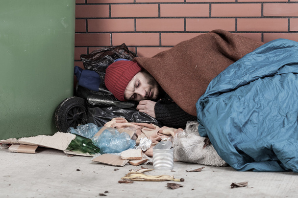 Poor man sleeping on the street - Fotoğraf, Görsel