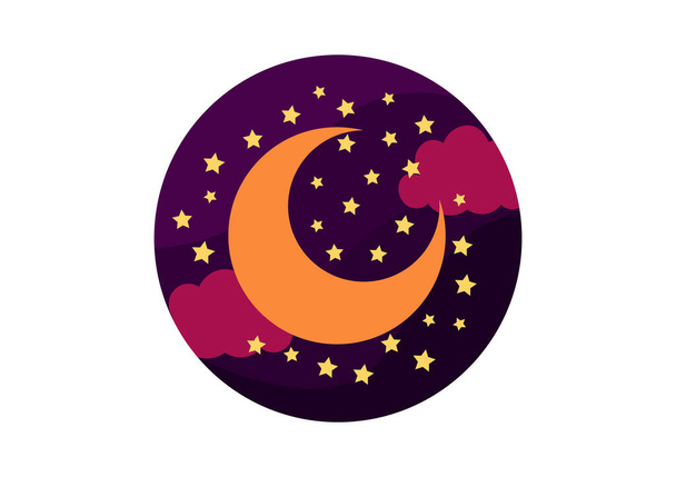 un fond lunaire avec des étoiles se dispersant contre le ciel nocturne sombre, avec un mélange de violet foncé et de violet clair - Vecteur, image