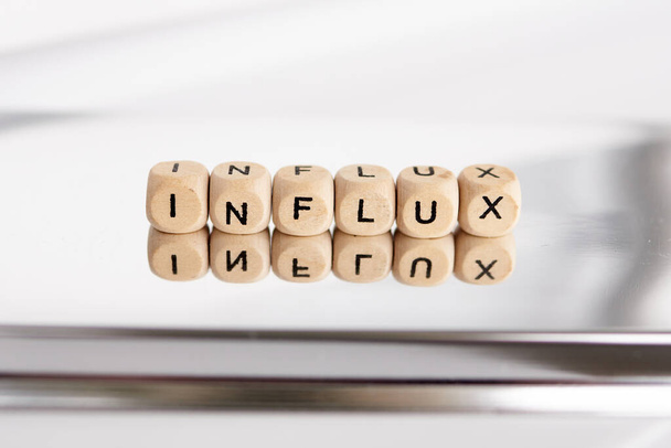 Word influx made by wooden cubes - Photo, Image