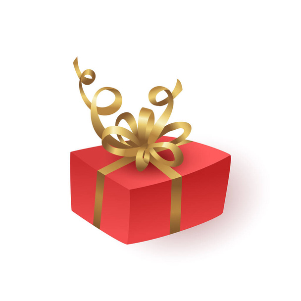 Red gift box with gold ribbon and bow. - Διάνυσμα, εικόνα