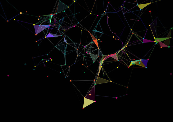Fondo polivinílico bajo colorido abstracto con diseño de plexo - Vector, imagen