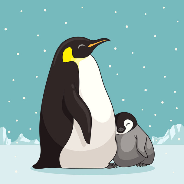 Çizgi film tarzında penguen ailesi. Penguen karakter tasarımı. vektör illüstrasyonu - Vektör, Görsel