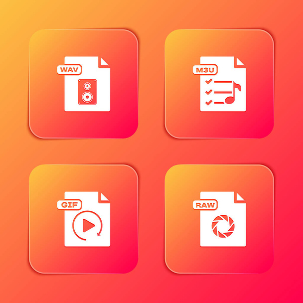 Set WAV file document, M3U, GIF and RAW icon. Vector. - Vector, Image