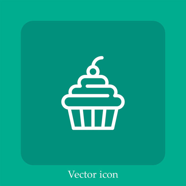 cupcake con icono de vector de cereza icon.Line lineal con carrera editable - Vector, imagen