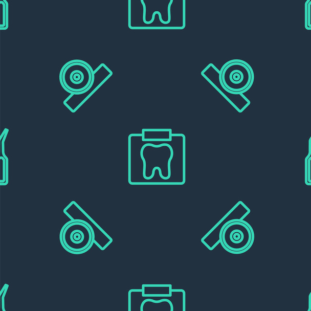 Stel lijn X-ray van tand, Otolaryngologische hoofd reflector en tandheelkundige ontdekkingsreiziger scaler op naadloos patroon. Vector - Vector, afbeelding
