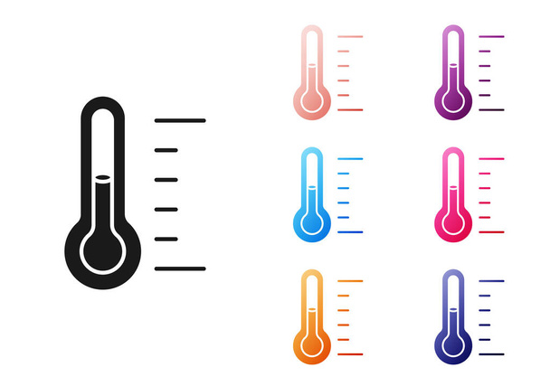 Termometro Sauna nera icona isolata su sfondo bianco. Attrezzature per sauna e bagno. Set icone colorate. Vettore. - Vettoriali, immagini