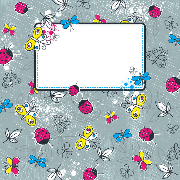 grunge background with  butterflies, vector illustration - Vetor, Imagem
