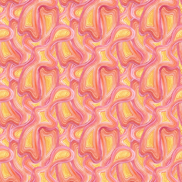 Abstract decorative wavy stripes background. Hand-drawn bright seamless watercolor pattern. Joyful hippie print for fabrics, textiles, wallpaper, decor, wrapping paper and designs. - Photo, Image