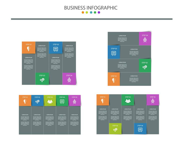 Infographic template design pack, 4 elements, eps 10 format - Vector, Image