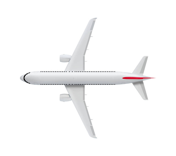 飛行機は孤立している(トップビュー) 。3Dレンダリング。高精細な白い飛行機、白い背景に3Dレンダリング。前面と上部からのプロフィールの飛行機孤立した3Dイラスト - 写真・画像