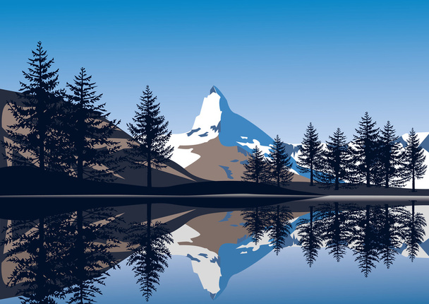 berg van de Alpen, als gevolg van met bomen - Vector, afbeelding
