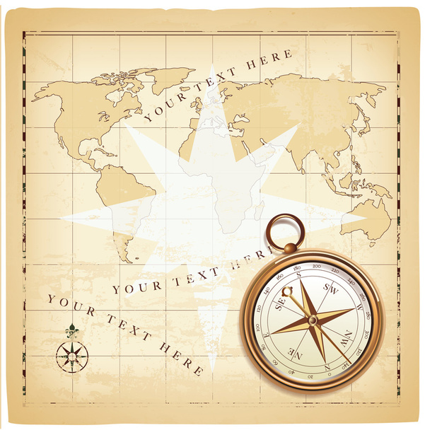 Background with olden map and compass - Vector, Image