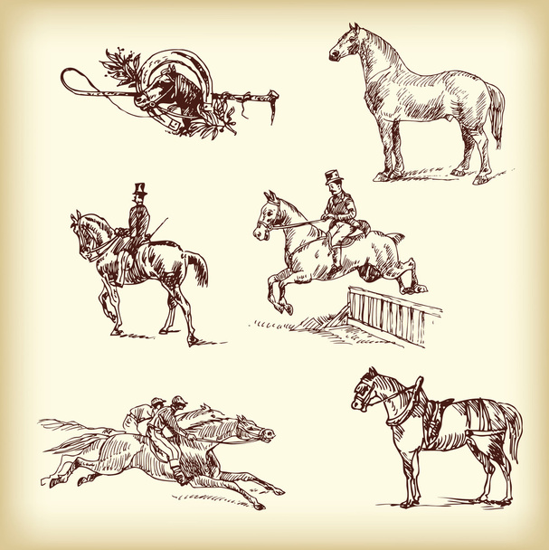 JOCKEYS AND HORSES - Vector, Image