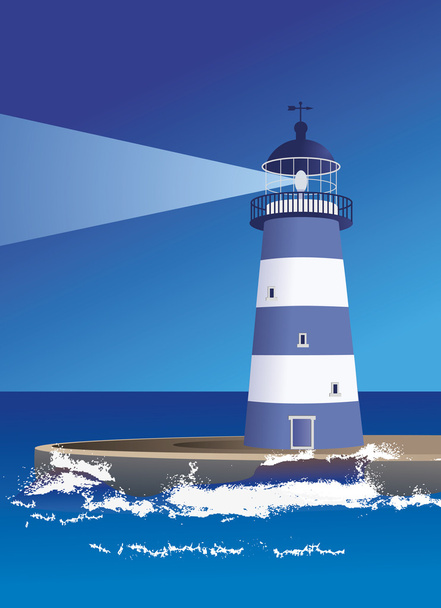 LIGHTHOUSE SHINING A BEACON OUT AT SEA - Vector, Image