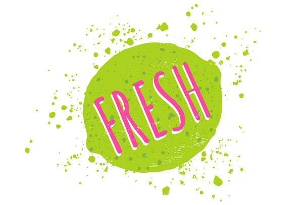 Vector illustration of lime with text of fresh. Vector juicy lime in grunge style. - Vector, imagen