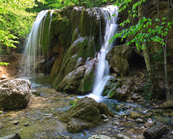 Waterfall "Sribni Struji" (Silvery filaments). Crimea, Ukraine. Long term exposure. - Foto, Imagem