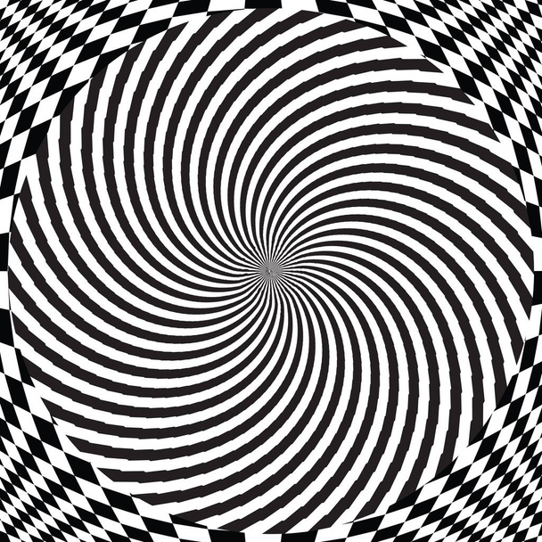 Fondo espiral blanco y negro rayado abstracto. Alta saturación. Gradientes Diferentes formas geométricas - Vector, Imagen