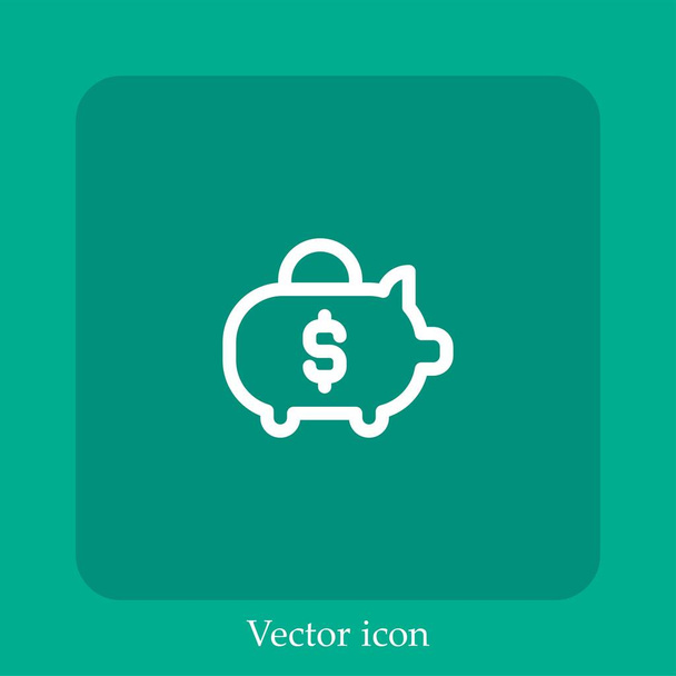 Piggy Bank icono vectorial icon.Line lineal con carrera editable - Vector, Imagen