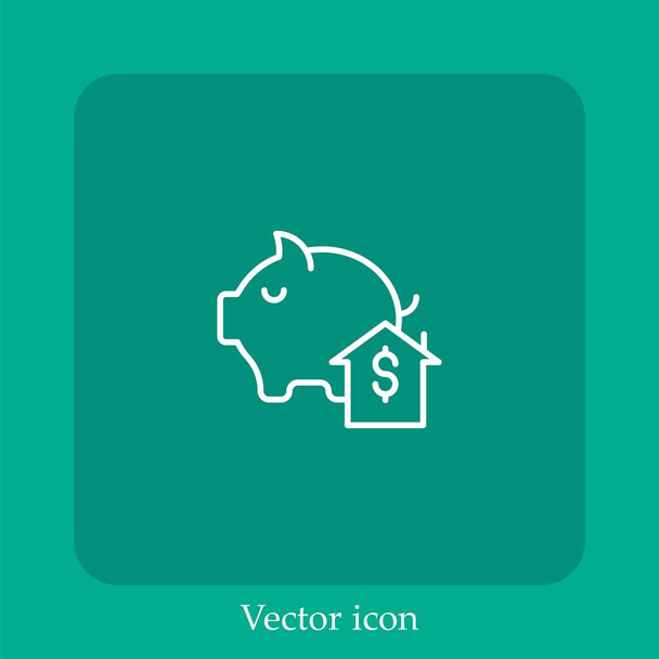 ícone de vetor de banco porquinho linear icon.Line com curso editável - Vetor, Imagem