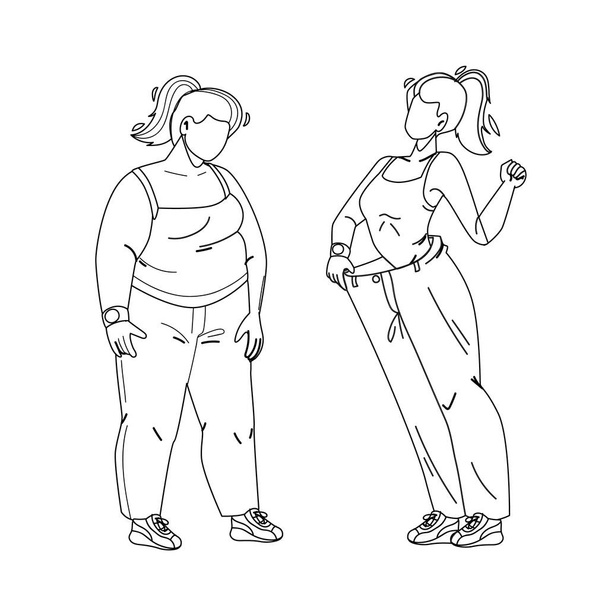 Luźna kobieta wagi przed i po wygląd wektor - Wektor, obraz