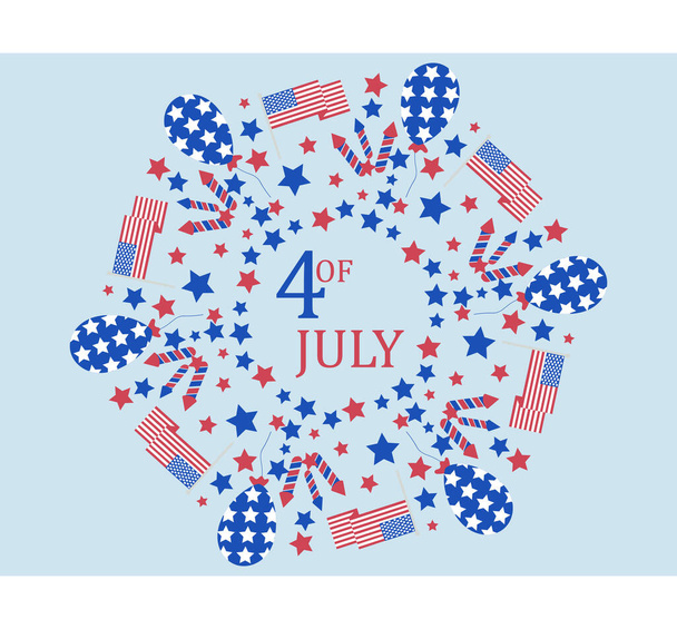 Circle Seamless pattern for USA national holiday, 4th of July. white background. - Vector, Imagen
