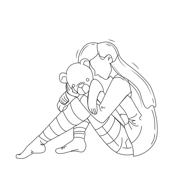 女の子とともにトラウマ抱擁テディベアおもちゃベクトル - ベクター画像