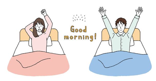Illustration of a freshly awakened man and woman - Vector, Image