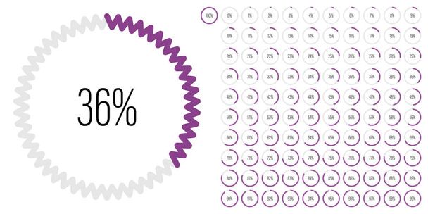 Set of circle percentage diagrams meters from 0 to 100 ready-to-use for web design, user interface UI or infographic - indicator with purple - Vector, Image