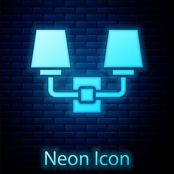 Glowing neon Wall lamp or sconce icon isolated on brick wall background. Wall lamp light.  Vector - Vector, Image