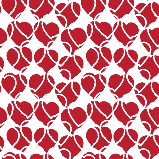 Kırmızı Kalp biçimli fırça darbesi moda tekstil ve grafikleri için kusursuz bir arka plan - Vektör, Görsel