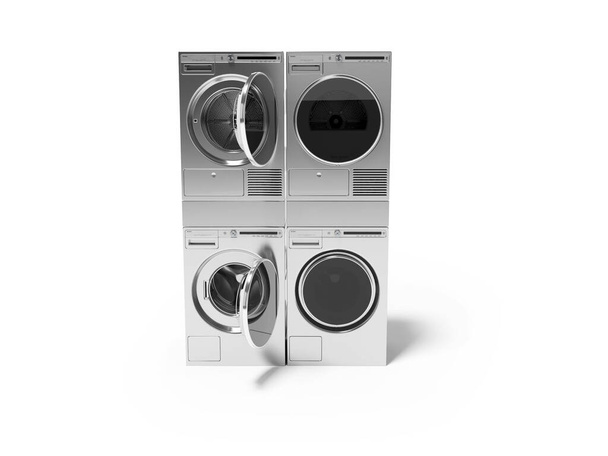 3d rendering group washing machine dryer on white background with shadow - Photo, Image
