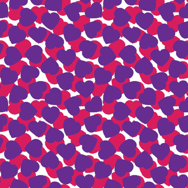 Purple Heart shaped brush stroke seamless pattern background for fashion textiles, graphics - Vector, Image