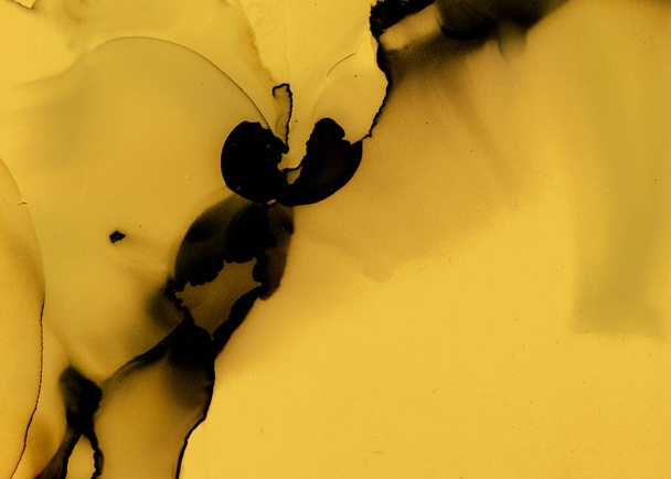 Black and Yellow Abstract Acrylic Texture. Dark - Фото, изображение