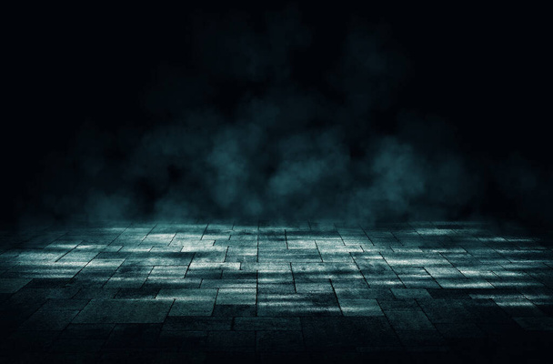 Puste miejsce Studio ciemny pokój beton podłoga grunge tekstury tło z mgły lub mgły i efekt oświetlenia. - Zdjęcie, obraz