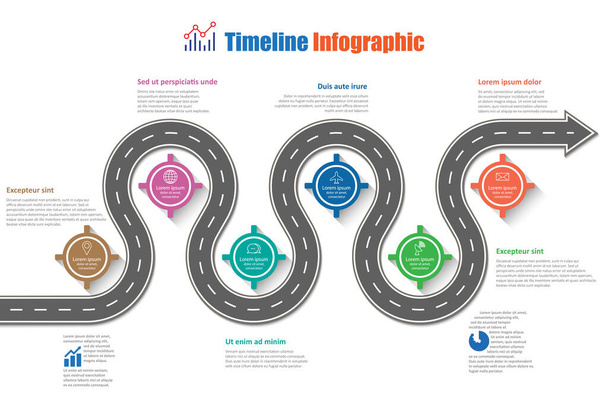 Business Roadmap Zeitleiste Infografik-Vorlage mit Zeigern für abstrakten Hintergrund Meilenstein entworfen moderne Diagramm-Prozesstechnologie digitale Marketing-Daten-Präsentationstabelle Vektor-Illustration - Vektor, Bild
