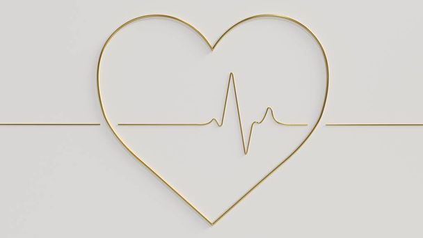 3d render gold pulse in heart icon on white background - Photo, Image