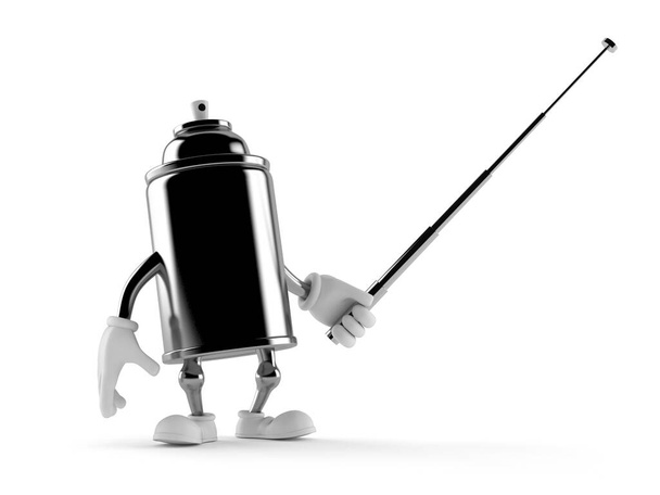 Spray può carattere puntando con bastone puntatore isolato su sfondo bianco. Illustrazione 3d - Foto, immagini