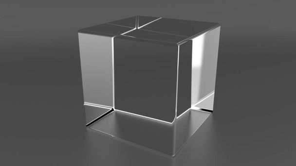3d renderowania szklanego sześcianu na podłodze - Zdjęcie, obraz