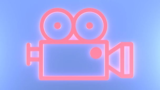 cámara de vídeo rosa minimalista sobre un fondo azul 3d - Foto, Imagen