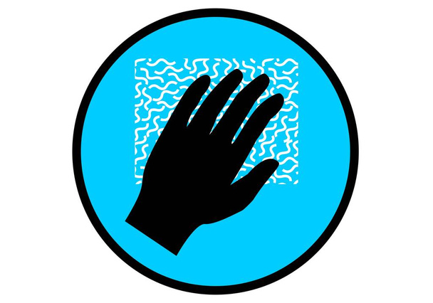 Ręczna ikona dotykająca tekstury ręcznika. Poczucie dotyku - Wektor, obraz